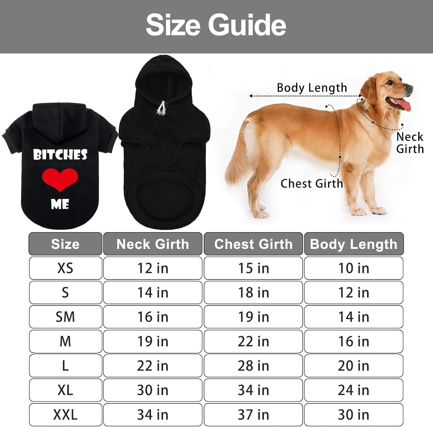 Dog Hoodies- Fall Soft and Warm Dog Sweatshirt with Leash Hole, Winter Autumn Fleece Pet Clothes with Bitches Love ME Print for Puppy,Cat, Small Medium Large Dogs