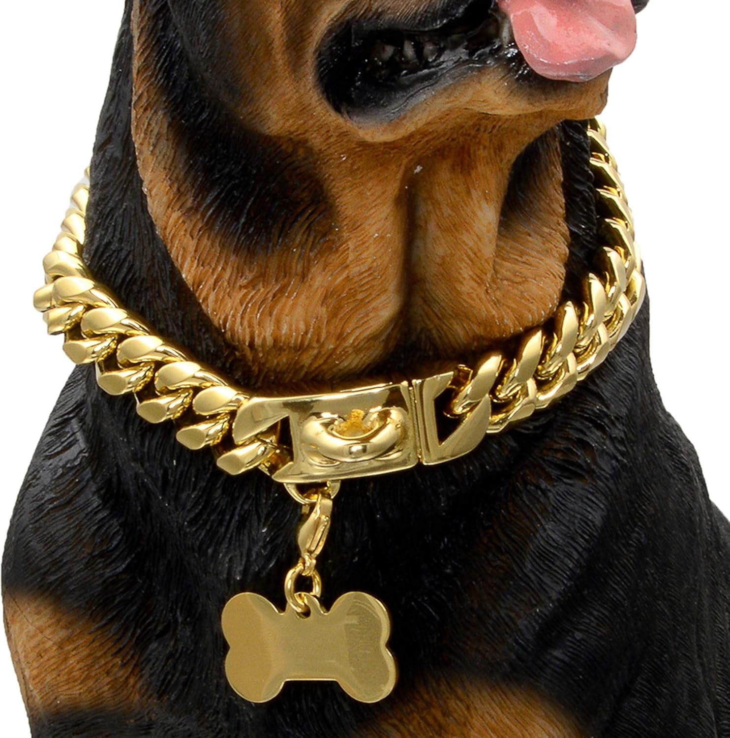 Gold Dog Chain Collar Walking Metal Chain Collar with Design Secure Buckle,18K Cuban Link Strong Heavy Duty Chew Proof for Medium Dogs(14Mm, 12")